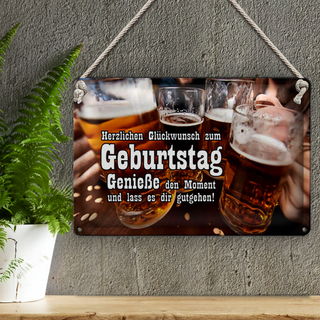 Blechschild Spruch 30x20cm Glückwunsch zum Geburtstag Bier