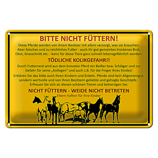 Blechschild Tiere 30x20cm bitte nicht füttern Pferde Weide