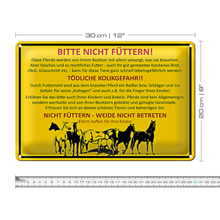Blechschild Tiere 30x20cm bitte nicht füttern Pferde Weide