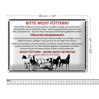 Blechschild Tiere 30x20cm bitte nicht füttern Pferde Verbot