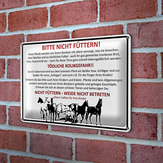 Blechschild Tiere 30x20cm bitte nicht füttern Pferde Verbot