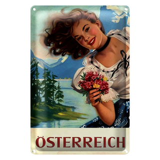 Blechschild Pin Up 20x30cm Österreich alpen Urlaub Frau