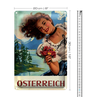 Blechschild Pin Up 20x30cm Österreich alpen Urlaub Frau