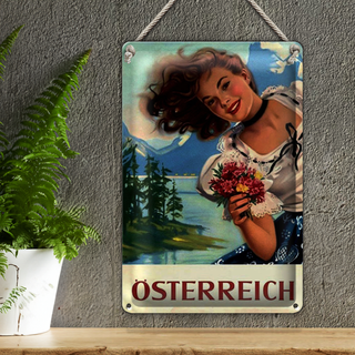 Blechschild Pin Up 20x30cm Österreich alpen Urlaub Frau