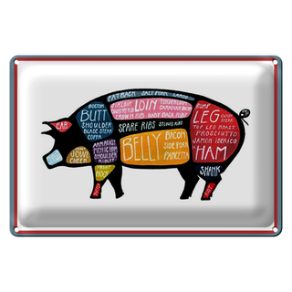 Blechschild Metzger 30x20cm Shwein cuts Pork Fleisch