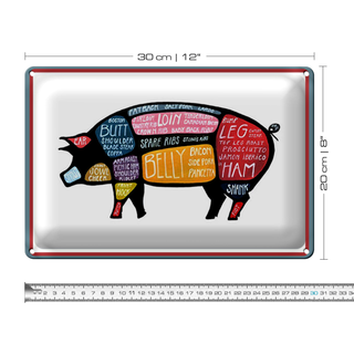 Blechschild Metzger 30x20cm Shwein cuts Pork Fleisch