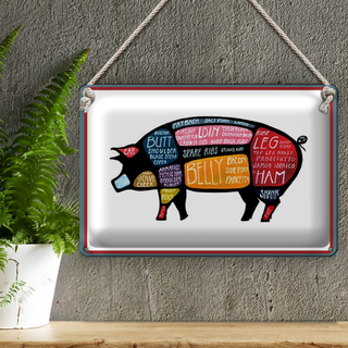 Blechschild Metzger 30x20cm Shwein cuts Pork Fleisch