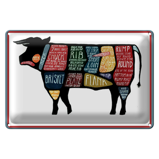 Blechschild Metzger 30x20cm Kuh Beef cuts Fleisch