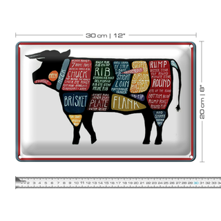 Blechschild Metzger 30x20cm Kuh Beef cuts Fleisch