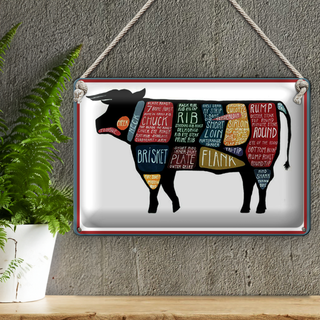 Blechschild Metzger 30x20cm Kuh Beef cuts Fleisch