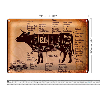 Blechschild Metzger 30x20cm Beef cuts Organic Metzgerei