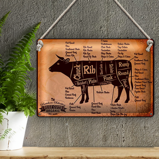 Blechschild Metzger 30x20cm Beef cuts Organic Metzgerei
