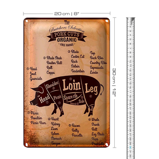 Blechschild Metzger 20x30cm Pork cuts Organic free Schwein