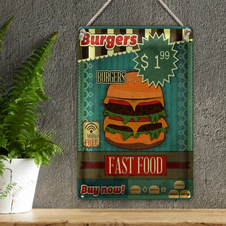 Blechschild Essen 20x30cm fast food Burgers buy now wifi