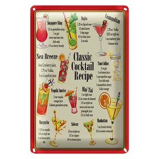 Blechschild 20x30cm Classic Cocktail Recipe Rezepte