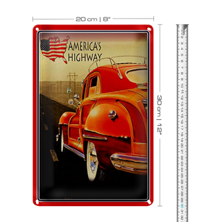 Blechschild Auto 20x30cm Oldtimer america´s highway USA