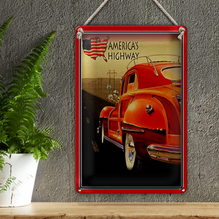 Blechschild Auto 20x30cm Oldtimer america´s highway USA