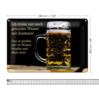 Blechschild Spruch 30x20cm trinke nur gesundes Wasser Bier