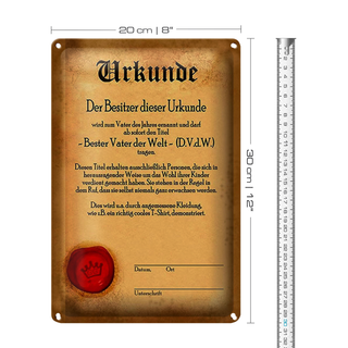Blechschild Vater 20x30cm Urkunde bester Vater der Welt