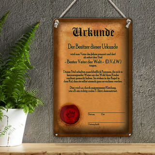 Blechschild Vater 20x30cm Urkunde bester Vater der Welt