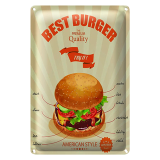 Blechschild Essen 20x30cm Best Burger american style