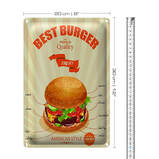 Blechschild Essen 20x30cm Best Burger american style