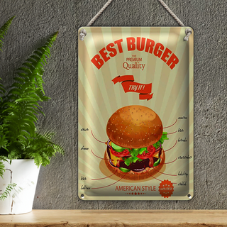 Blechschild Essen 20x30cm Best Burger american style