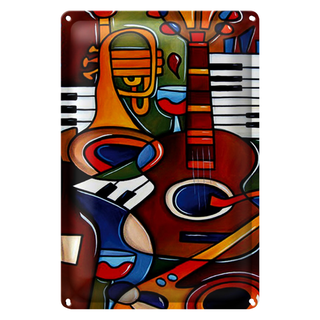 Blechschild Kunst 20x30cm Musik Instrumente Gittare Piano