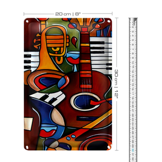 Blechschild Kunst 20x30cm Musik Instrumente Gittare Piano