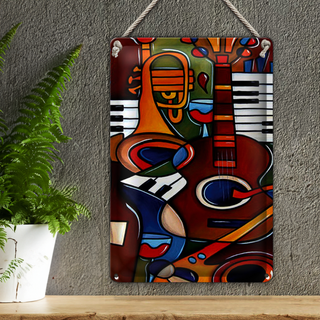 Blechschild Kunst 20x30cm Musik Instrumente Gittare Piano
