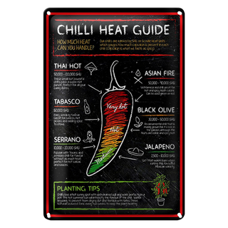 Blechschild Essen 20x30cm Chilli heat guide asian fire thai