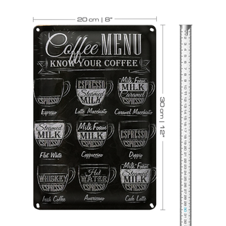 Blechschild Kaffee 20x30cm Coffee Menu Espresso Latte Flat