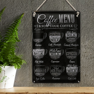 Blechschild Kaffee 20x30cm Coffee Menu Espresso Latte Flat