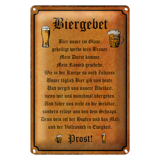Blechschild Bier 20x30cm Biergebet unser im Glase Prost