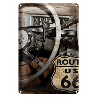 Blechschild Retro 20x30cm Auto Lenkrad Route US 66