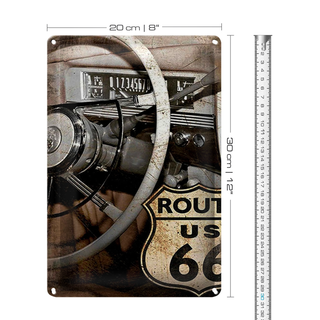 Blechschild Retro 20x30cm Auto Lenkrad Route US 66
