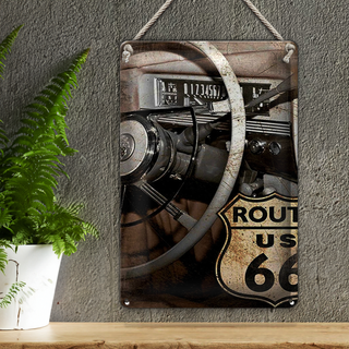Blechschild Retro 20x30cm Auto Lenkrad Route US 66