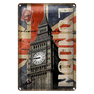 Blechschild London 20x30cm Big Ben berühmter Uhrturm