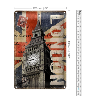 Blechschild London 20x30cm Big Ben berühmter Uhrturm