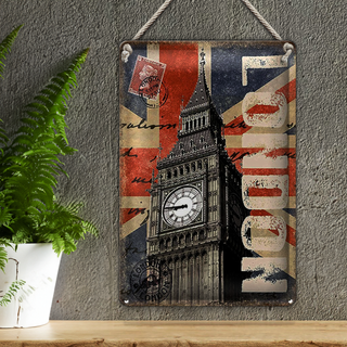Blechschild London 20x30cm Big Ben berühmter Uhrturm