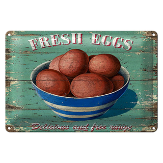 Blechschild Retro 30x20cm fresh eggs Frische Eier