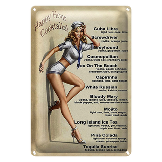 Blechschild Pin Up 20x30cm Happy Hour Cocktails Mojito