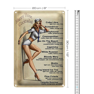 Blechschild Pin Up 20x30cm Happy Hour Cocktails Mojito