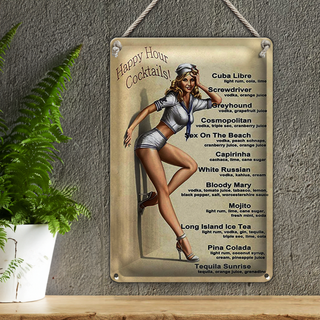 Blechschild Pin Up 20x30cm Happy Hour Cocktails Mojito