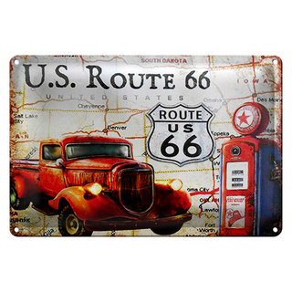 Blechschild Retro 30x20cm US Route 66 Oldtimer Tankstelle