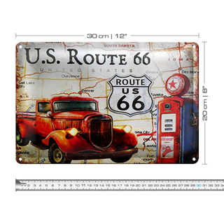 Blechschild Retro 30x20cm US Route 66 Oldtimer Tankstelle