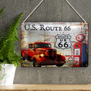 Blechschild Retro 30x20cm US Route 66 Oldtimer Tankstelle
