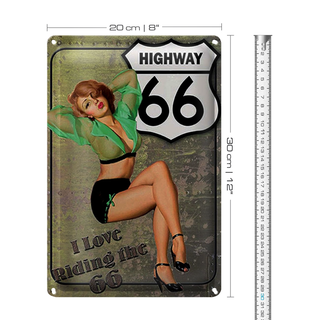 Blechschild Pin Up 20x30cm Highway 66 i love riding the 66