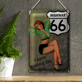 Blechschild Pin Up 20x30cm Highway 66 i love riding the 66