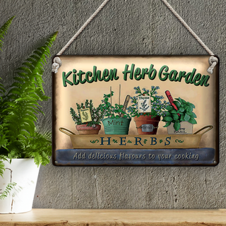 Blechschild Garten 30x20cm Kirchen Herb Garden Mint Thyme